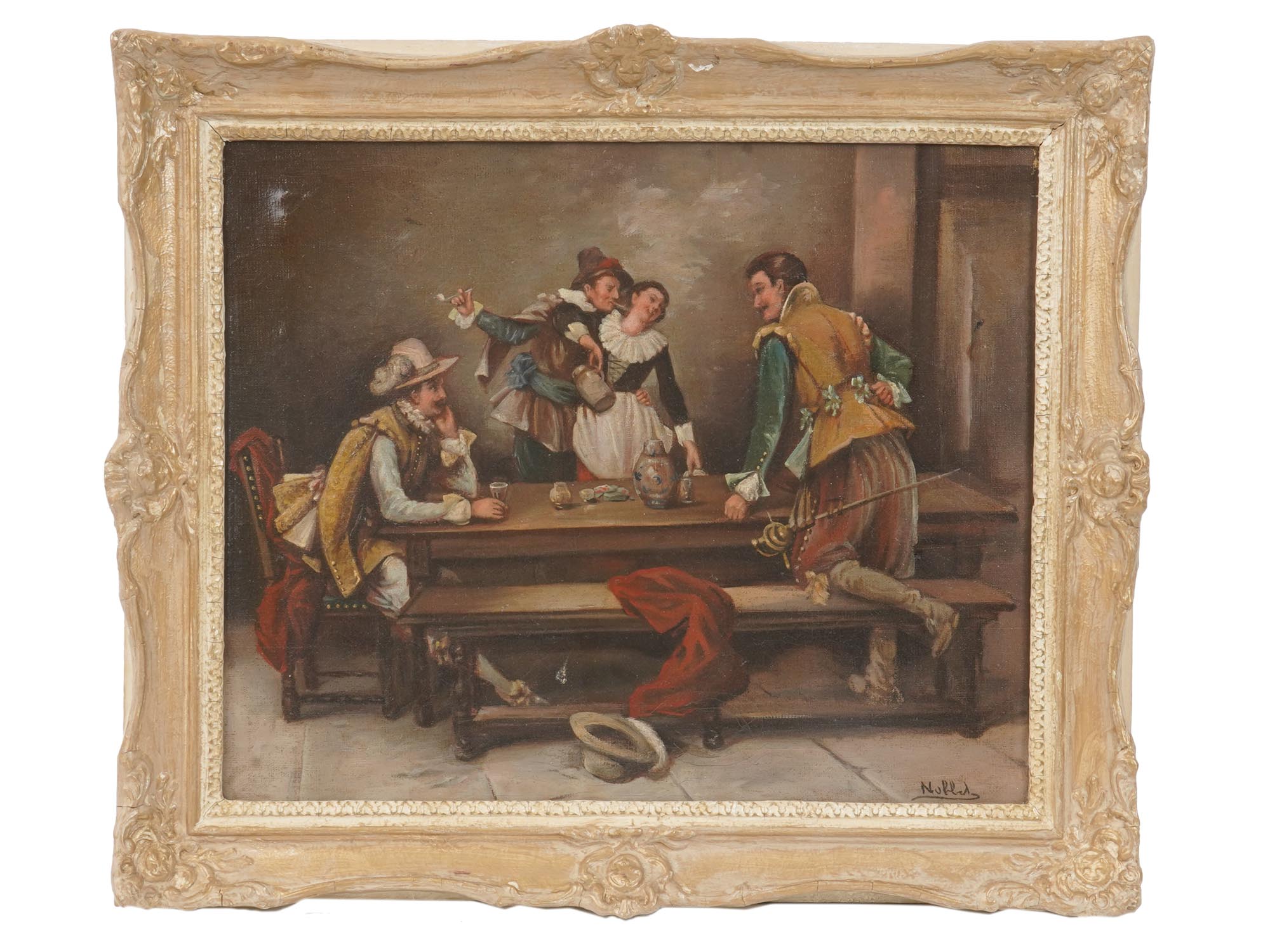 OIL PAINTING INTERIOR TAVERN SCENE SIGNED NOBBEL PIC-0